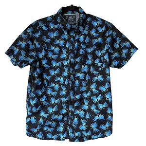 MBX Short Sleeve Button Up Shirt Men's Small‎ Black Blue Tropical Palm Hawaiian